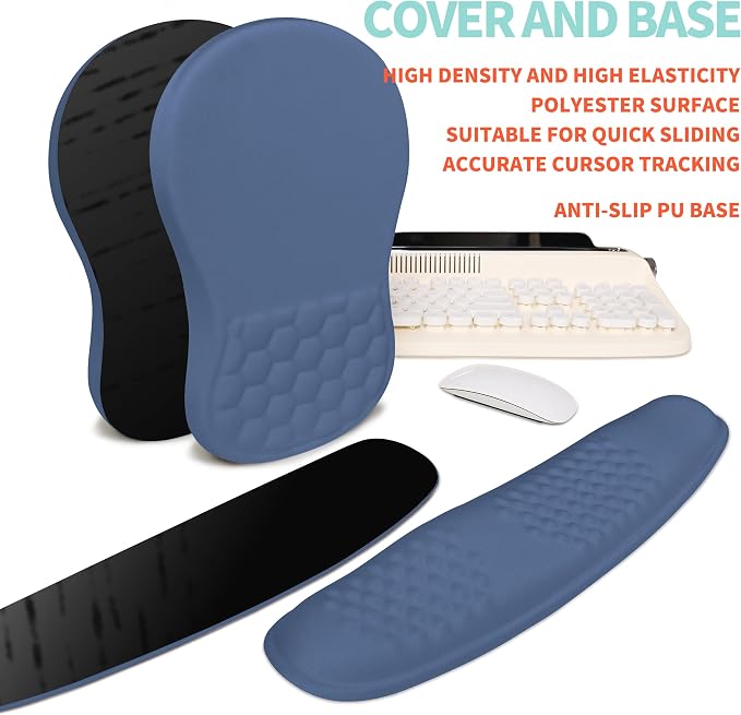 2-in-1 Ergonomic Set, Wave Rise Keyboard Wrist Rest and Massage Bulge Slope Mouse Pad Wrist Support, Cushion Memory Foam Integrated to Relieve Wrist Pain, Dark Blue - Image 6