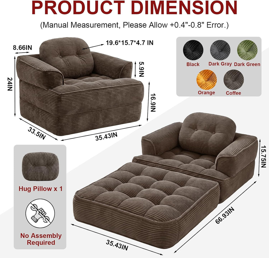 Folding Sofa Bed, 2-in-1 Convertible Sleeper Chair for Living Room - Image 2