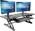 Rocelco 45" Height Adjustable Standing Desk Converter - Slide Out Retractable Keyboard Tray - Sit Stand Up Triple Monitor Riser - Dual Piston Lift Tabletop Computer Workstation - Black (R ADRB-45) by Rocelco
