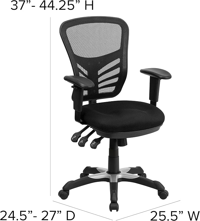Flash Furniture Nicholas Mid-Back Black Mesh Multifunction Executive Swivel Ergonomic Office Chair with Adjustable Arms, Set of 4 - Image 3