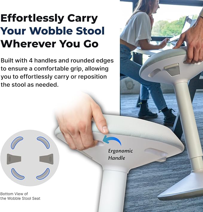 Standing Desk Stool Chair, Height Adjustable 16-24 inch for Office and Classroom, Swivel Base, Anti-Slip Bottom Ergonomic Wobble Stool with Rocking Motion, White - Image 8