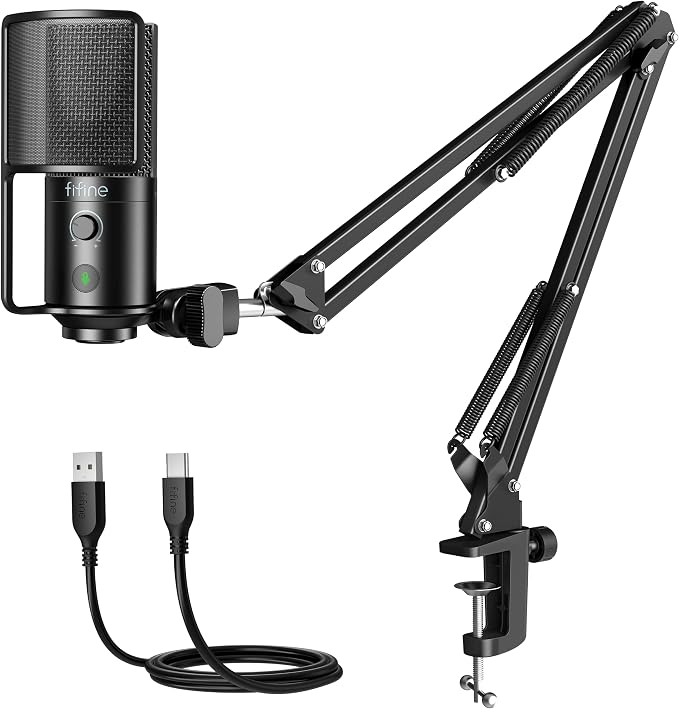 FIFINE T669PRO1 USB Studio Recording Microphone for Podcast, Singing | Cardioid Condenser Mic, 16MM Large Diaphragm, Mute Button, Gain Knob, Pop Filter, Metal Boom Arm, Content Creation, Streaming by FIFINE