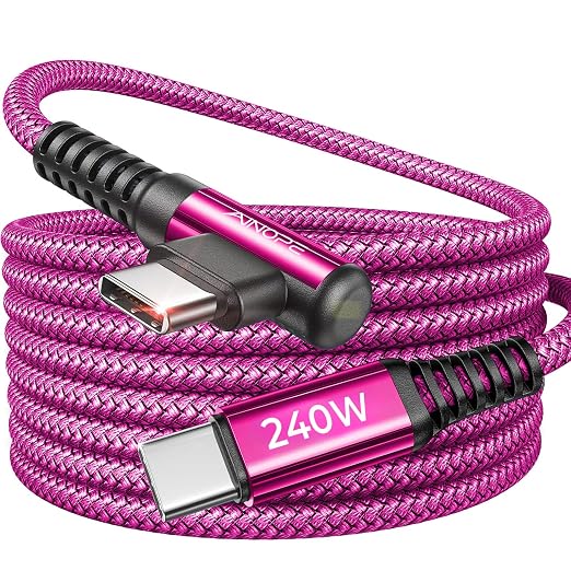 AINOPE 240W USB C to USB C Cable Fast Charging 15FT,Right Angle Fast Type C Charging Cable Fits iPhone 16 Pro Max Plus,iPhone 15,MacBook Air/Pro,iPad Pro,Samsung,Pixel,All Devices, Rose Red, 1 Pack by AINOPE10yearsforphoneaccessories
