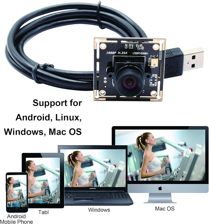 ELP Sony IMX323 Sensor Mini Low Light Wide Angle USB Camera Module with 100degree No Distortion Lens HD 1080P 0.01Lux USB2.0 Video Webcam Board UVC H.264 PC Camera for Computer, Laptop - Image 7