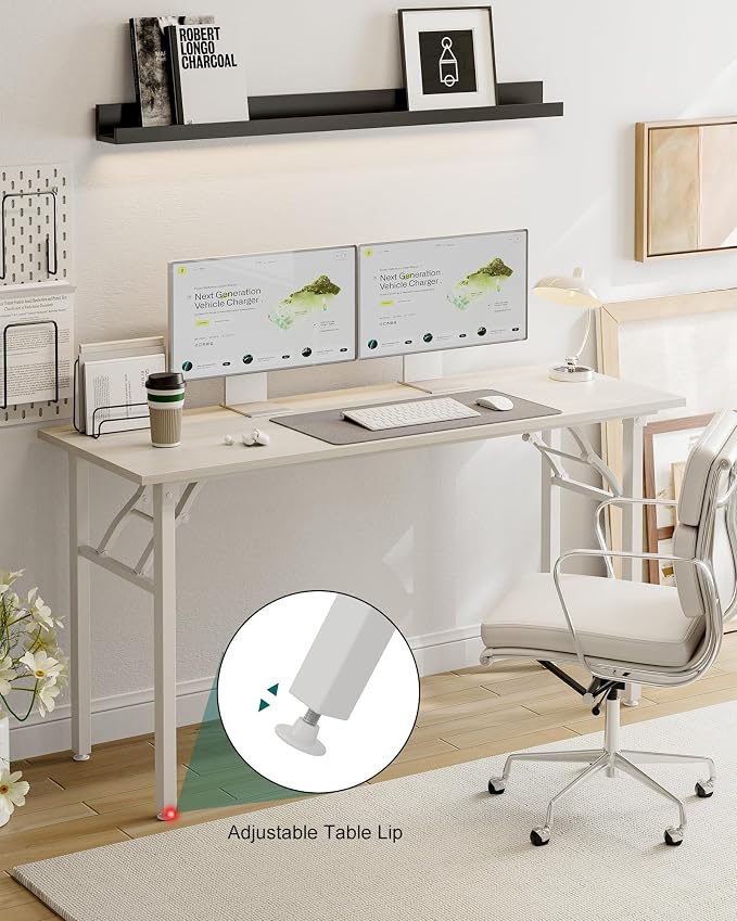 Small Folding Computer Desk – Portable 55.1 Inch Foldable Laptop Table, Collapsible and Compact for Easy and Fast Setup, Lightweight for Small Spaces, Home Craft and Study Use, White Ash - Image 7