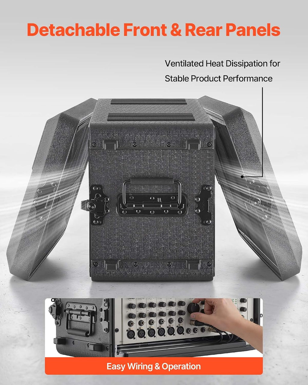 VEVOR 6U Rack Case, 12 in Depth, Rackmount Flight Case Shallow Rack with Microphone Compartment, Polyethylene Construction, Recessed Latches, Easy Installation, for Amplifier, 8.7 in Internal Depth - Image 3