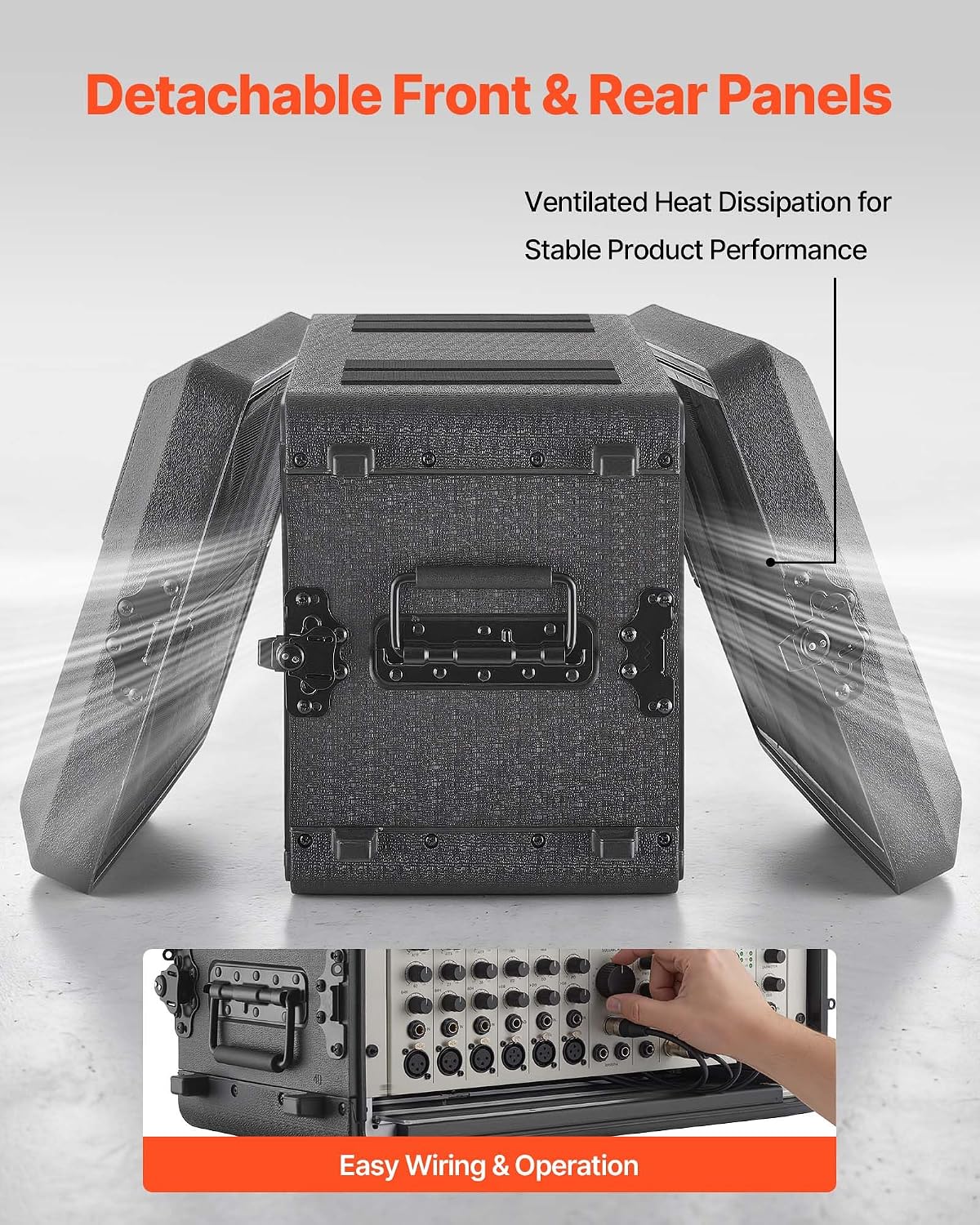 VEVOR 6U Rack Case, 12 in Depth, Rackmount Flight Case Shallow Rack with Microphone Compartment, Polyethylene Construction, Recessed Latches, Easy Installation, for Amplifier, 8.7 in Internal Depth - Image 3