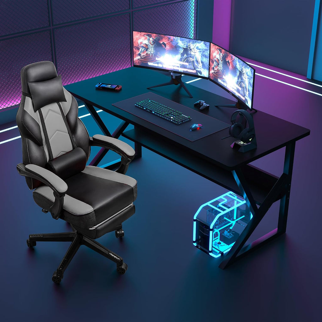 Big and Tall Gaming Chair, Footrest and Massage Lumbar Support, Grey - Image 8