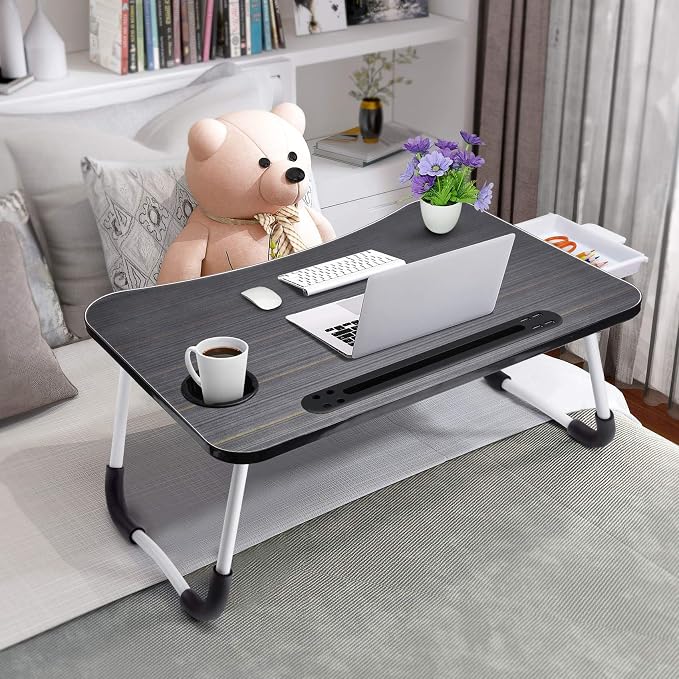 Slendor Bed Desk for Laptop and Writing with Storage, Cup Holder, Light | Fan, Pen Holder,Tablet Holder,Foldable, for Bed, Couch, Floor, Portable,Black - Image 3