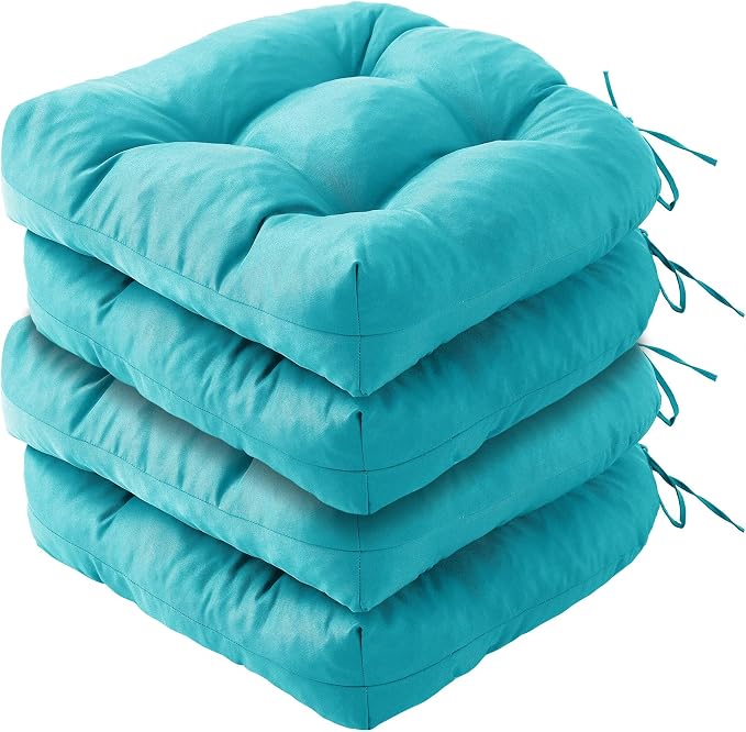 IPYNBAP Outdoor Chair Cushions Set of 4, Patio Chair Cushions with Ties, 19x19+5” Tufted Outdoor Seat Cushions, Waterproof Patio Furniture Cushions, Outdoor Dining Chair Pads, Teal by IPYNBAP