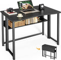 Huuger Folding Desk with Storage Shelf, 31.5 Inch Foldable Computer Table | Writing Work Office Computer Desk for Small Spaces, Space Saving Sofa Table for Couch, Easy to Fold, Black by Huuger