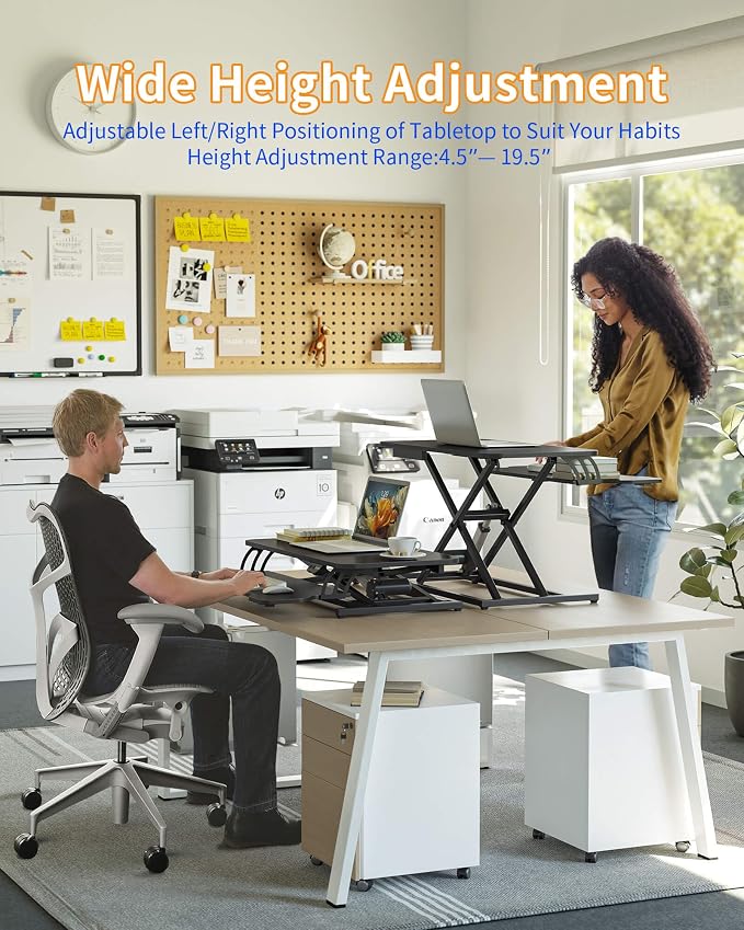 YIHAYO Electric Standing Desk Converter 32 inch, Sit to Stand Up Height Adjustable Desk Riser, Quick Sit to Stand Tabletop Dual Monitor Riser Workstation for Home Office with Keyboard Tray, Black - Image 3