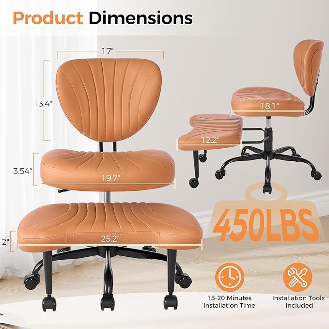 Cross Legged Office Chair,Ergonomic Criss Cross Chair with Wheels BPY01Z | 360° Swivel Height-Adjustable Meditation Chair for Yoga & ADHD, Wide Kneeling Chair with Strong Lumbar Support (Brown) - Image 2