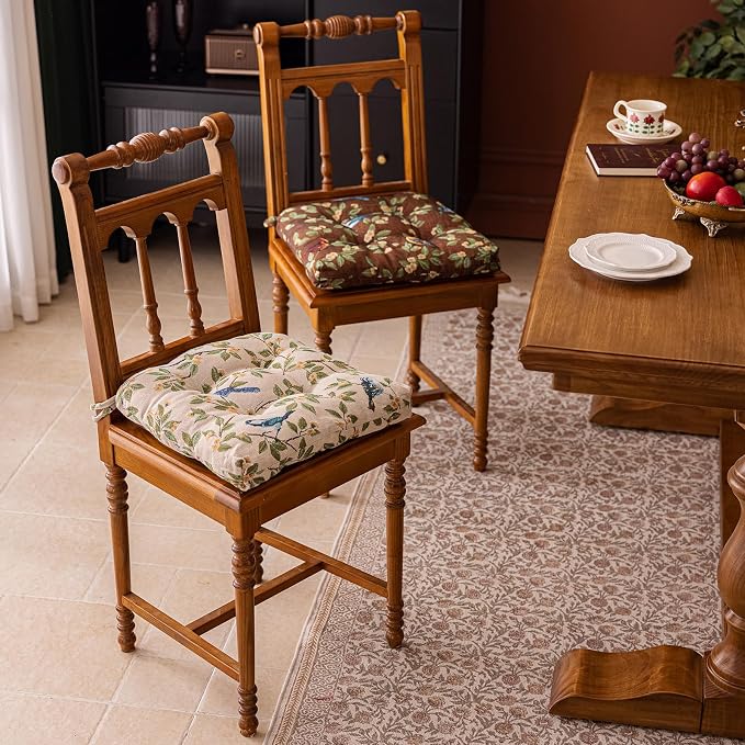 vctops Farmhouse Bird Print Chair Cushions with Ties U-Shaped Soft Comfortable Chair Pads Non Slip Seat Cushions for Indoor Dining Room and Kitchen Chairs (White,16"x16") - Image 5