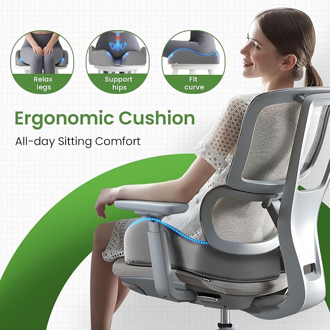A-Pce Ergonomic Seat Cushion, Non-Slip Seat Cushion for Office Chair, Grey | Relieves Sciatica, Lower Back & Coccyx Pain, Suitable for Office Chair, Car Seat & Driving - Image 6