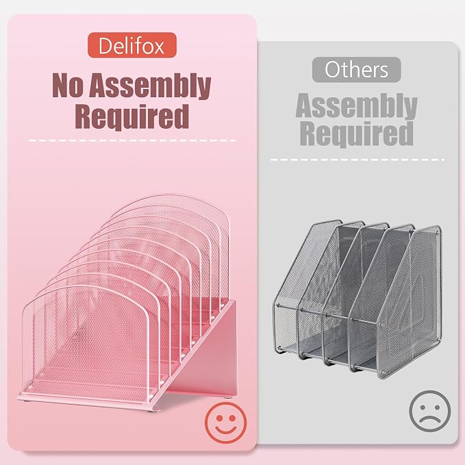 Inclined Desk File Organizer, 8-Section Upright Desk Organizer Standing File Sorter for Office Classroom Desktop Organization (Pink, 8) - Image 5