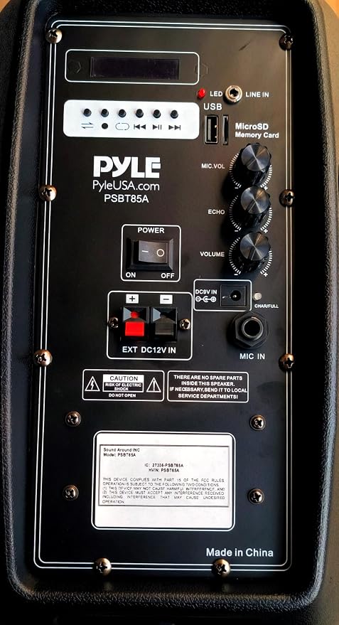Pyle 800W Portable Bluetooth PA Speaker - 8’’ Subwoofer, LED Battery Indicator Lights w/ Built-in Rechargeable Battery, MP3/USB/SD Card Reader, and UHF Wireless Microphone - Pyle PSBT85A,Black - Image 9