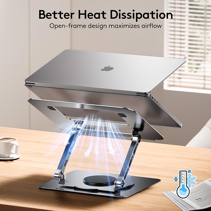 TECKNET Laptop Stand for Desk, 360° Rotating Laptop Stand for 10-17" Laptop | Ergonomic Foldable Height Adjustable Computer Riser for Office, Home, Remote Work Compatible with MacBook, HP Laptops, Silver - Image 7