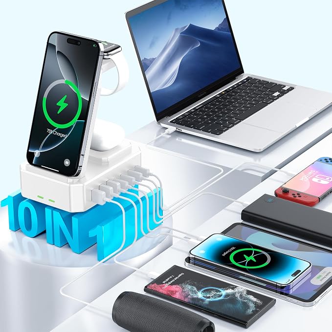 300W Charging Station for Multiple Devices Apple, Zutspzss 10 in 1 Wireless Charger for iPhone 17, GaN III USB C 65W PD Fast Charging Stand Dock for MacBook, Apple Watch&Airpods,White - Image 2