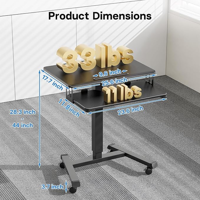 BONTEC Mobile Standing Desk with Keyboard Tray, Mobile Podium on Wheels | Rolling Laptop Sit Stand Desk, Adjustable Height Desk Up to 33lbs, Portable Computer Workstation Cart for Living Room, Office - Image 2