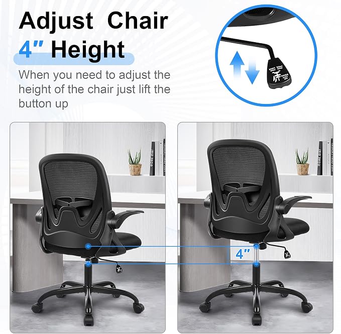 Office Chair Ergonomic Desk Chair with Flip up Armrests Swivel Breathable Desk Mesh Computer Chair with Adjustable Lumbar Support and Height for Conference Room (Black) - Image 9