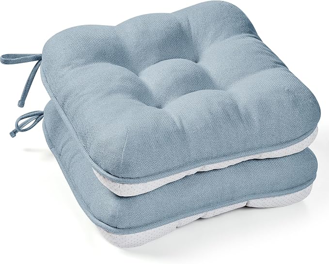 BETU Chair Cushions for Dining Chairs Set of 2,3.5" Thick Kitchen Table Chair Pads with Ties,Non Slip Backing and Covers, Seat Cushion for Dining Room,Bar,Patio Chairs,15.5"X15.5"X3.5",Smoky Blue by BETU