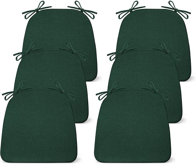IASEAHK Chair Cushions for Dining Chairs Set of 6, Non Slip Kitchen Chair Pads, 17" x 16" x 2", Indoor Dining Chair Cushions with Ties, D-Shaped Seat Cushions for Kitchen Chairs, Dark Green by IASEAHK
