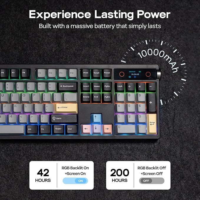 EPOMAKER TH108 PRO Full Size Mechanical Keyboard with Screen & Knob | Wireless Gaming Keyboard with 10000mAh, Creamy Gasket, Hot Swap, Custom Driver, RGB Backlight (Black, Creamy Jade) - Image 4
