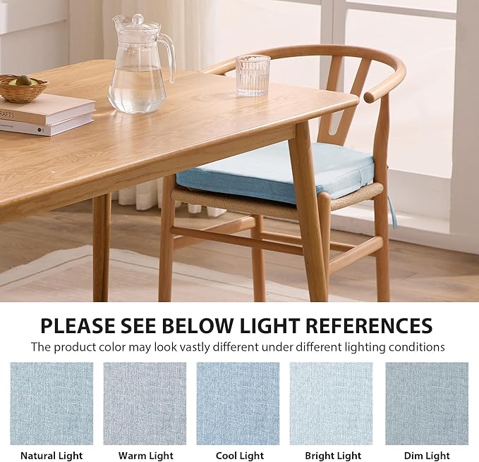 Ruqmuis Chair Cushions for Dining Chairs, 2" Thick Seat Cushions for Kitchen Chairs, D-Shaped Chair Pads with Washable Cover, Ties and Non Slip Backing, 17'' x 16'', Set of 6, Light Blue - Image 2