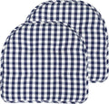 Sweet Home Collection Chair Cushion Memory Foam Pads Tufted Slip Non Skid Rubber Back U-Shaped 17" x 16" Seat Cover, 2 Count (Pack of 1), Checkered Navy/White by SweetHomeCollection