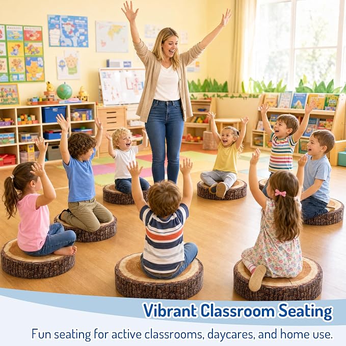 Floor Cushions For Kids 8Pack, Round Flexible Classroom Seating, 15 inch | Tree Stump Floor Pillows For Elementary, Daycare & Reading Nook, Removable Machine Washable Cover, Safe Sitting Pillow - Image 5