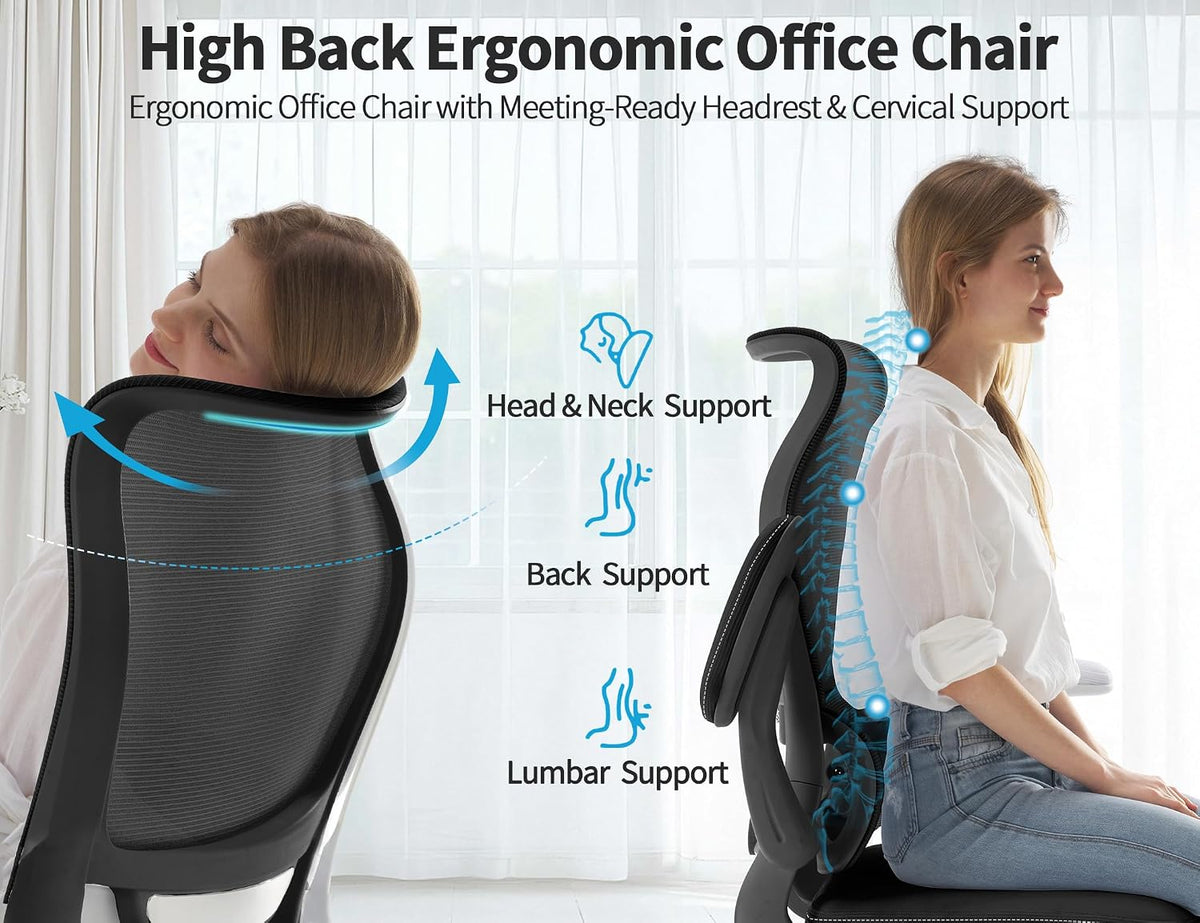 TRALT Office Chair Ergonomic Desk Chair with Lumbar Support Black, 4 - Image 6