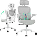 SUNNOW Ergonomic Office Chair, Comfy Mesh Desk Chair, High Back Computer Gaming Chairs with Adjustable Lumbar Support, Flip-Up Arms, Headrest, Tilt Function, Wide Cushion, Swivel Rolling Wheel (Grey) by SUNNOW