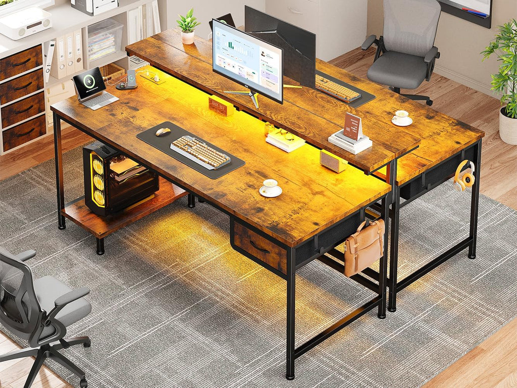 47.2" Office Desk with Power Outlet & Monitor Stand,Rustic Brown - Image 9