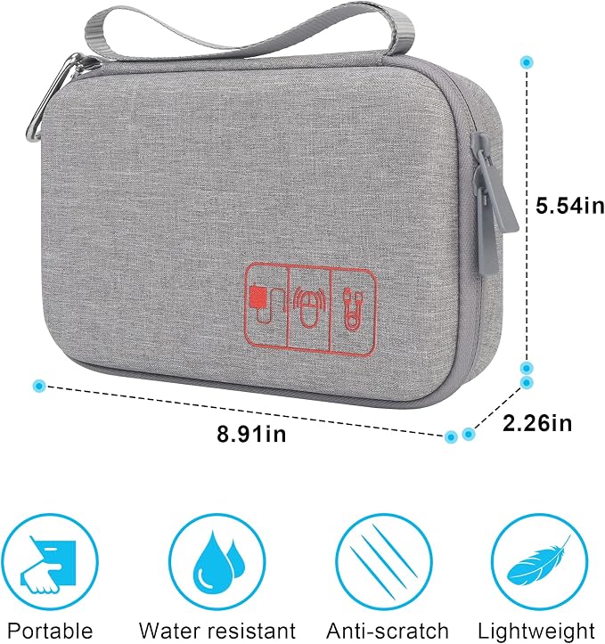 Elonbo Hard Travel Cords Organizer Universal Small Electronic Accessories Carrying Case for Chargers Cables MacBook Adapter Magic Mouse Apple Pencil USB Flash Disk Tech Portable Storage Bag, Grey - Image 3