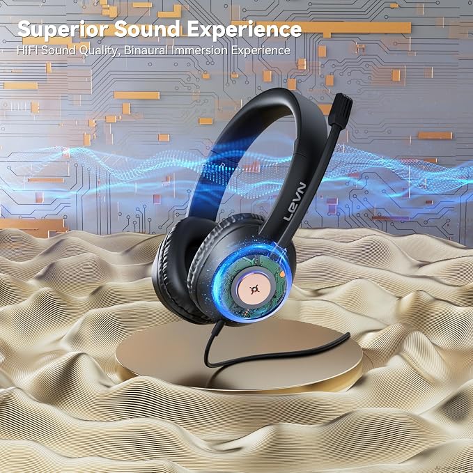 LEVN Headset with Mic, USB Headset with Microphone for PC, Headphones with Mic for Pc with Noise Canceling Microphone for Laptop, USB Headphones for Work from Home/Call Center/Open Office, Black - Image 2