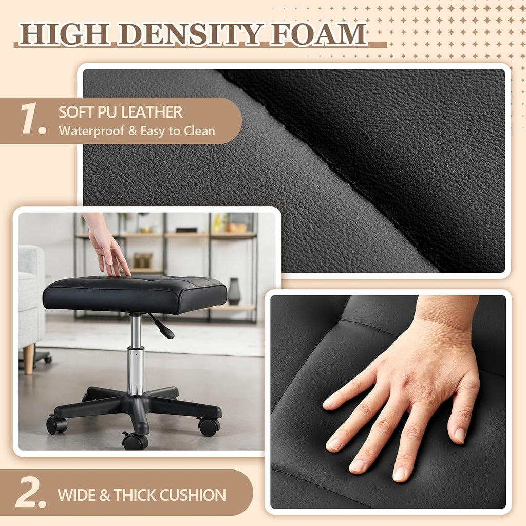 Wesiti Under Desk Foot Rest with Wheels, Adjustable Rolling Foot Stool Ottoman with Lockable Casters, PU Padded Leg Support for Office, Home, Pedicure & Workstation - Image 5