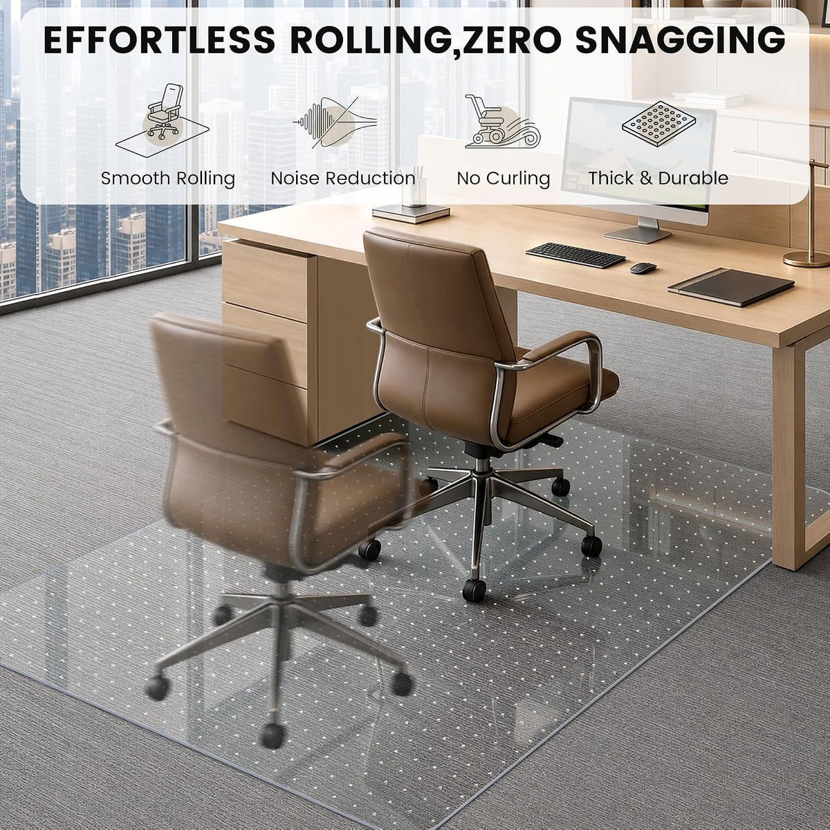 Office Chair Mat for Carpet, 36"×48" Heavy-Duty Clear Desk Floor Mat for Low Pile Carpets, Non-Slip PVC Carpet Protector Mat for Home, Office, Gaming Room, Smooth Glide, Easy to Clean - Image 4