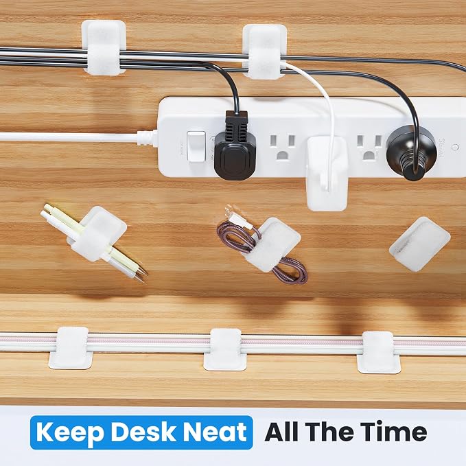 Cable Management Under Desk, 【Up to 15 Cord】【Enhanced Wire Holder】 Reusable Cord Organizer Holder, Adjustable Hook and Loop Cable Ties, Wire Clips Under Table Hider, 20 Pair(White) - Image 2