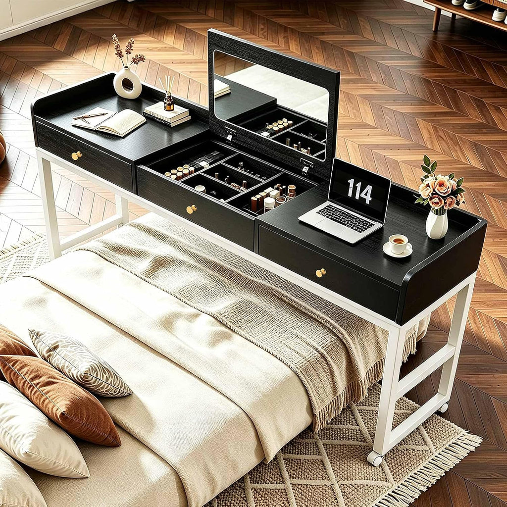 Overbed Table with Wheels, Rolling Bed Desk & Vanity Stand by LOXNJEX