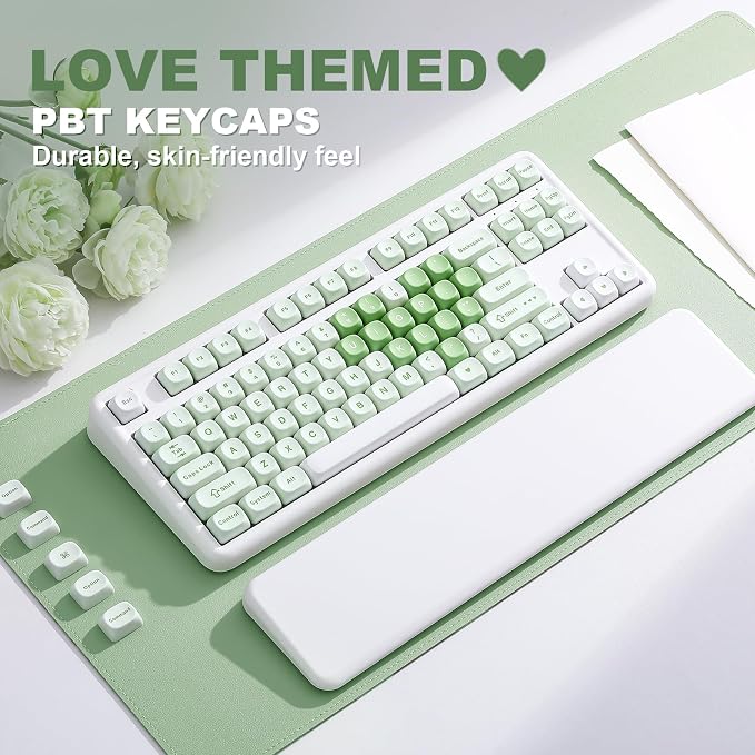 YUNZII B87 TKL Wireless Mechanical Keyboard (Matcha Heart, MilkV2) | QMK/VIA, Wrist Rest, CreamyTyping, Cute MOA Keycaps, Gasket Mount, Hot Swap, RGB Backlit, NKRO, BT/2.4G/USB-C, for Win/Mac - Image 8