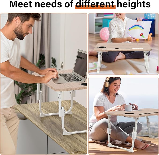 Lap Desk for Bed Adjustable Height with USB Port 23.6" x15.7" Desktop | Storage Drawer, Bookshelf, Fits 17" Laptop, For couch WFH Study, Foldable Non-Slip No Assembly Sturdy Lightweight Glacier - Image 6