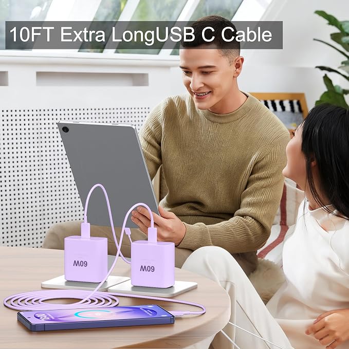 Super Fast Charger Type C 60W USB C Fast Charger Block with 10FT Extra Long Type-C Charging Cord-Super Fast Charging 3.0 for Samsung Galaxy S26 Ultra/S26/S26+/S25 /S24/S23 Ultra-Light Purple - Image 7