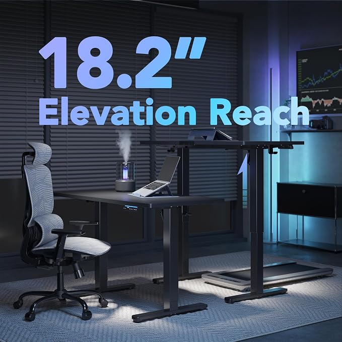 HUANUO One-Piece AI-Powered Electric Standing Desk, Smart APP, Work with Alexa & Google, Adjustable Height, 3 Memory Settings, Sedentary Reminder, Ergonomic Sit-Stand Desk, 48-inch, Black - Image 9