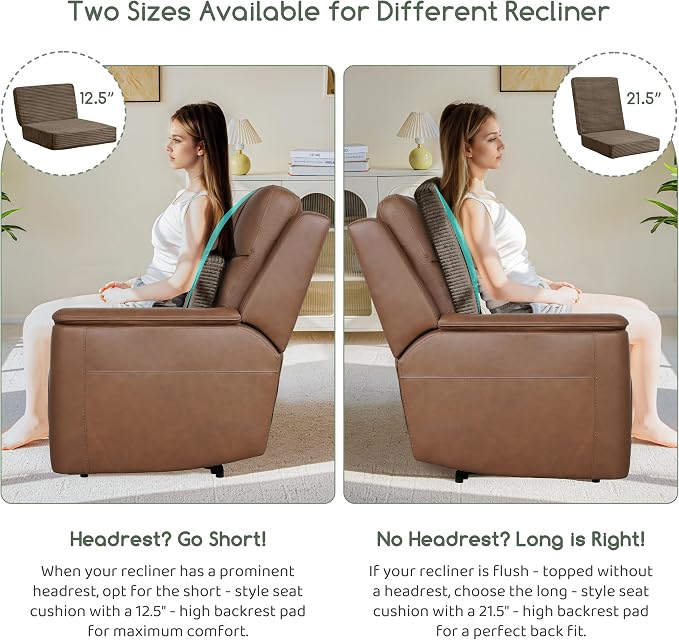 HIGOGOGO Corduroy Recliner Chair Cushion with Lumbar Support Pillow Soft Non-Slip 4" Thick Seat Pad Prevent Buttocks Pain in Seniors (Coffee, 12" Backrest) - Image 7