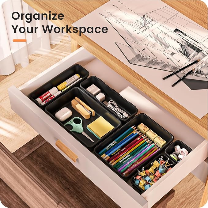 A-LuGei 【Military Grade】 Drawer Organizer,【】 Makeup organizer,【Holds 177 Items】 Bathroom Organizers and Storage,Organization and Storage,Desk Drawer Organizer for Vanity【Black】 - Image 5