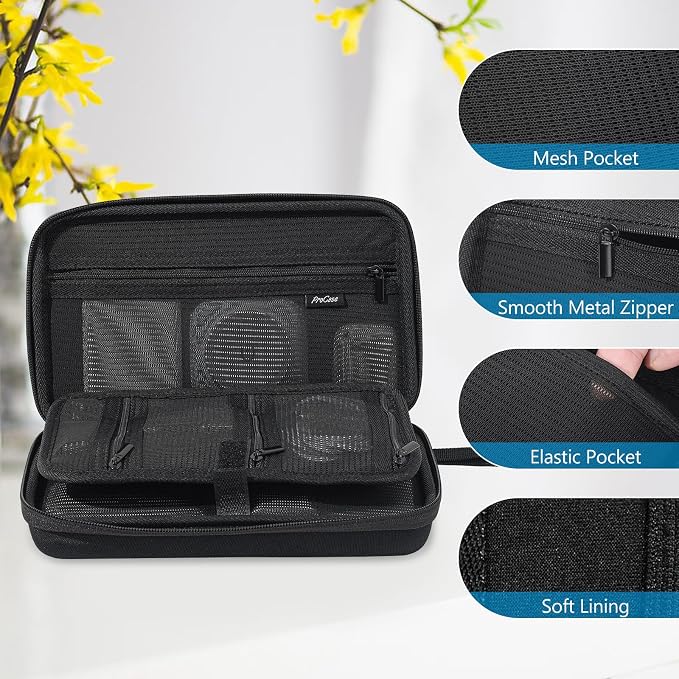 ProCase Large Hard Travel Electronic Organizer Case for MacBook Power Adapter Chargers Cables Tech Organizer Hard Drive USB Flash Disk SD Card Portable Electronics Accessories Bag -Black - Image 3