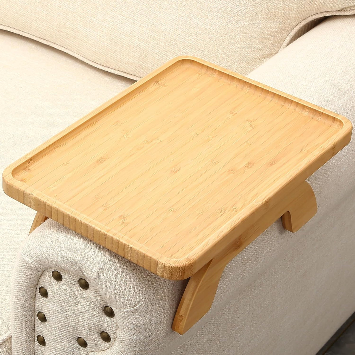 Sofa Arm Tray,Folding Couch Table with 13.78" x 9.84" Storage Box by SINWANT