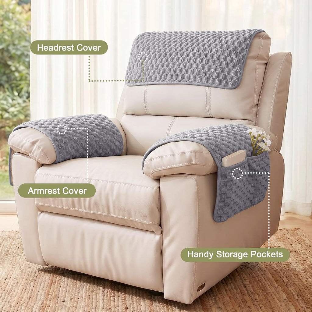 Universal Flannel Recliner & Armchair Covers with Pockets - Image 3