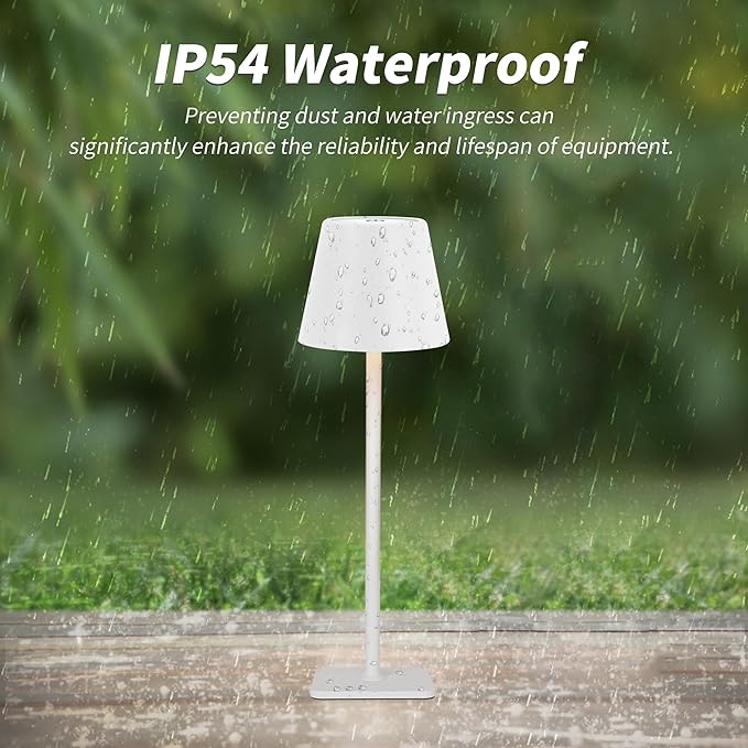 Mr. White Outdoor Waterproof Cordless Wireless Rechargeable Portable Top Touch Battery Operated Powered LED Table Lamp Desk Lamp Lights for Restaurant Kitchen Patio Dinner Dining (White) - Image 5